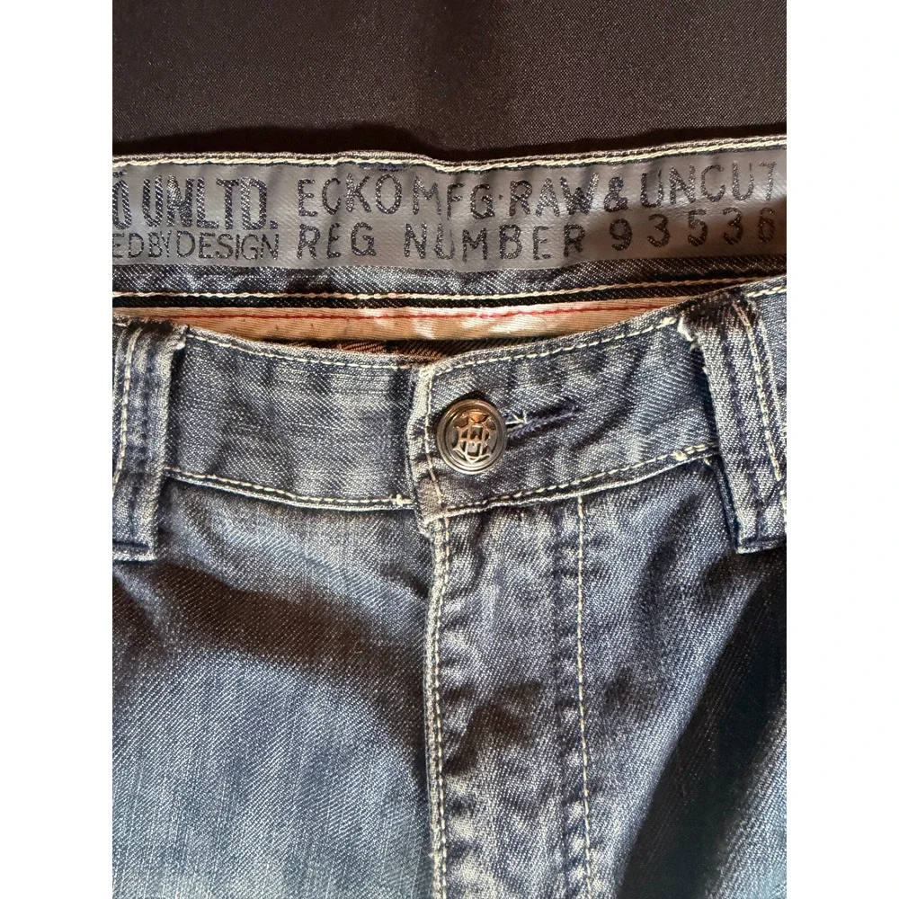 Ecko Unltd Relaxed Straight Leg Jeans Blue Whiskered Denim Sz 38 Y2K Streetwear